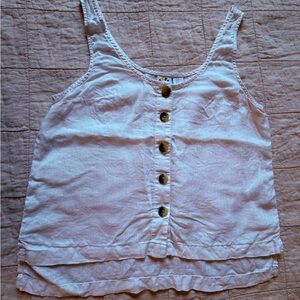 Button-Front Sleeveless Linen Blend Tank - White